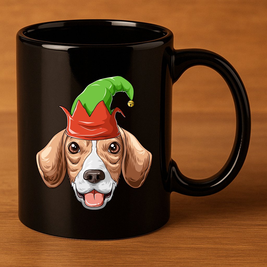 Beagle Elf Hat Christmas Beagle Gift 11oz C Handle Ceramic Mug