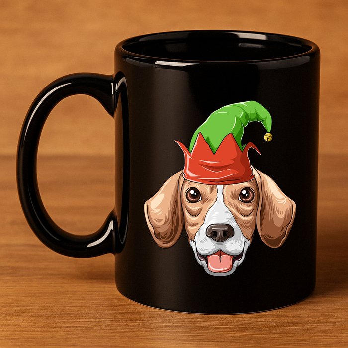 Beagle Elf Hat Christmas Beagle Gift 11oz C Handle Ceramic Mug