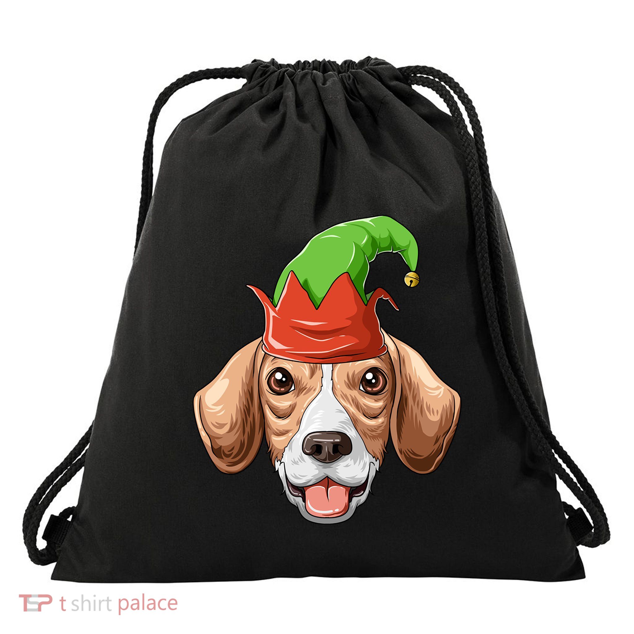 Beagle Elf Hat Christmas Beagle Gift Drawstring Bag