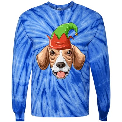 Beagle Elf Hat Christmas Beagle Gift Tie-Dye Long Sleeve Shirt