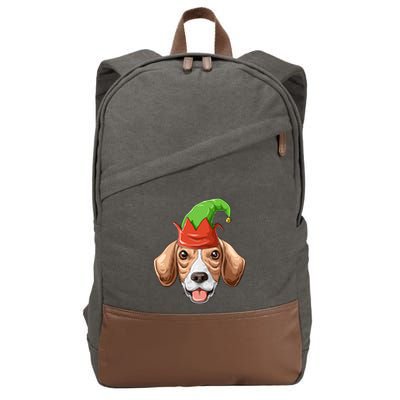 Beagle Elf Hat Christmas Beagle Gift Cotton Canvas Backpack