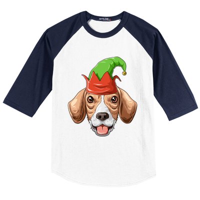 Beagle Elf Hat Christmas Beagle Gift Baseball Sleeve Shirt