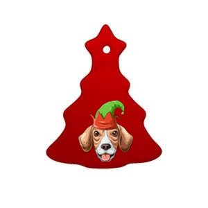 Beagle Elf Hat Christmas Beagle Gift Ceramic Tree Ornament