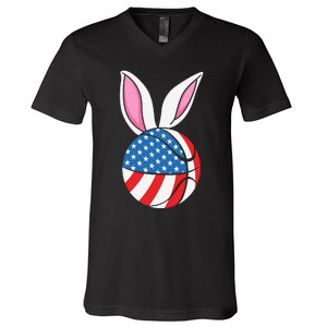 Basketball Easter Happy Easter Day Funny Easter Ears Bunny V-Neck T-Shirt