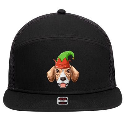 Beagle Elf Hat Christmas Beagle Gift 7 Panel Mesh Trucker Snapback Hat