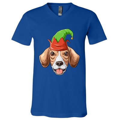 Beagle Elf Hat Christmas Beagle Gift V-Neck T-Shirt