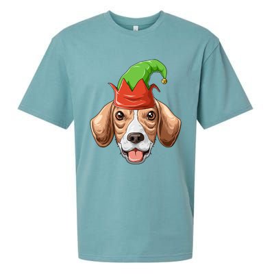 Beagle Elf Hat Christmas Beagle Gift Sueded Cloud Jersey T-Shirt