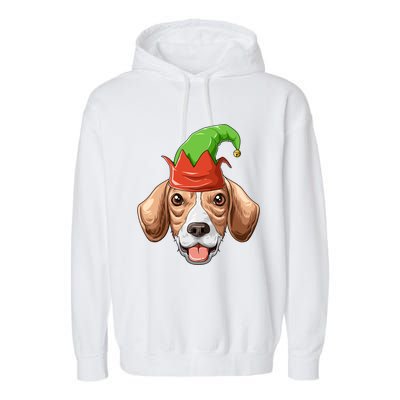 Beagle Elf Hat Christmas Beagle Gift Garment-Dyed Fleece Hoodie