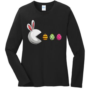 Bunny Egg Hunt Funny Gamer Happy Easter Day Ladies Long Sleeve Shirt