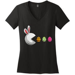 Bunny Egg Hunt Funny Gamer Happy Easter Day Women's V-Neck T-Shirt