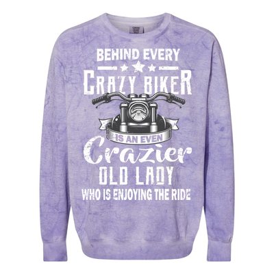 Behind Every Crazy Biker Is An Even Crazier Old Lady Colorblast Crewneck Sweatshirt