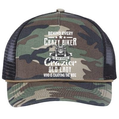 Behind Every Crazy Biker Is An Even Crazier Old Lady Retro Rope Trucker Hat Cap