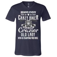 Behind Every Crazy Biker Is An Even Crazier Old Lady V-Neck T-Shirt