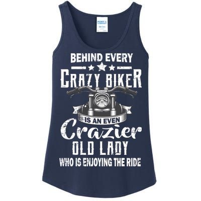 Behind Every Crazy Biker Is An Even Crazier Old Lady Ladies Essential Tank