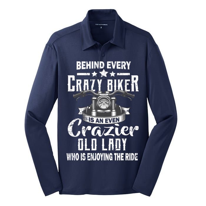 Behind Every Crazy Biker Is An Even Crazier Old Lady Silk Touch Performance Long Sleeve Polo