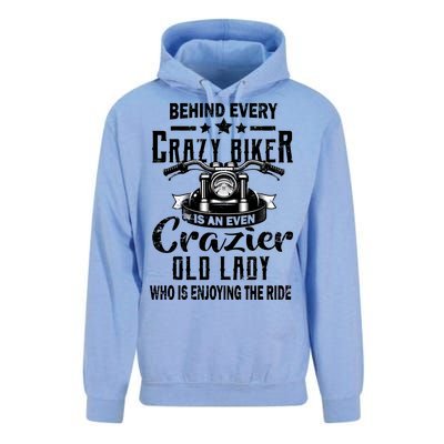 Behind Every Crazy Biker Is An Even Crazier Old Lady Unisex Surf Hoodie