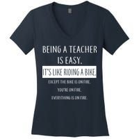 Being A Teacher Is Like Riding A Bike Women's V-Neck T-Shirt