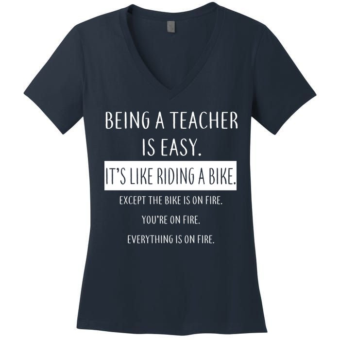 Being A Teacher Is Like Riding A Bike Women's V-Neck T-Shirt