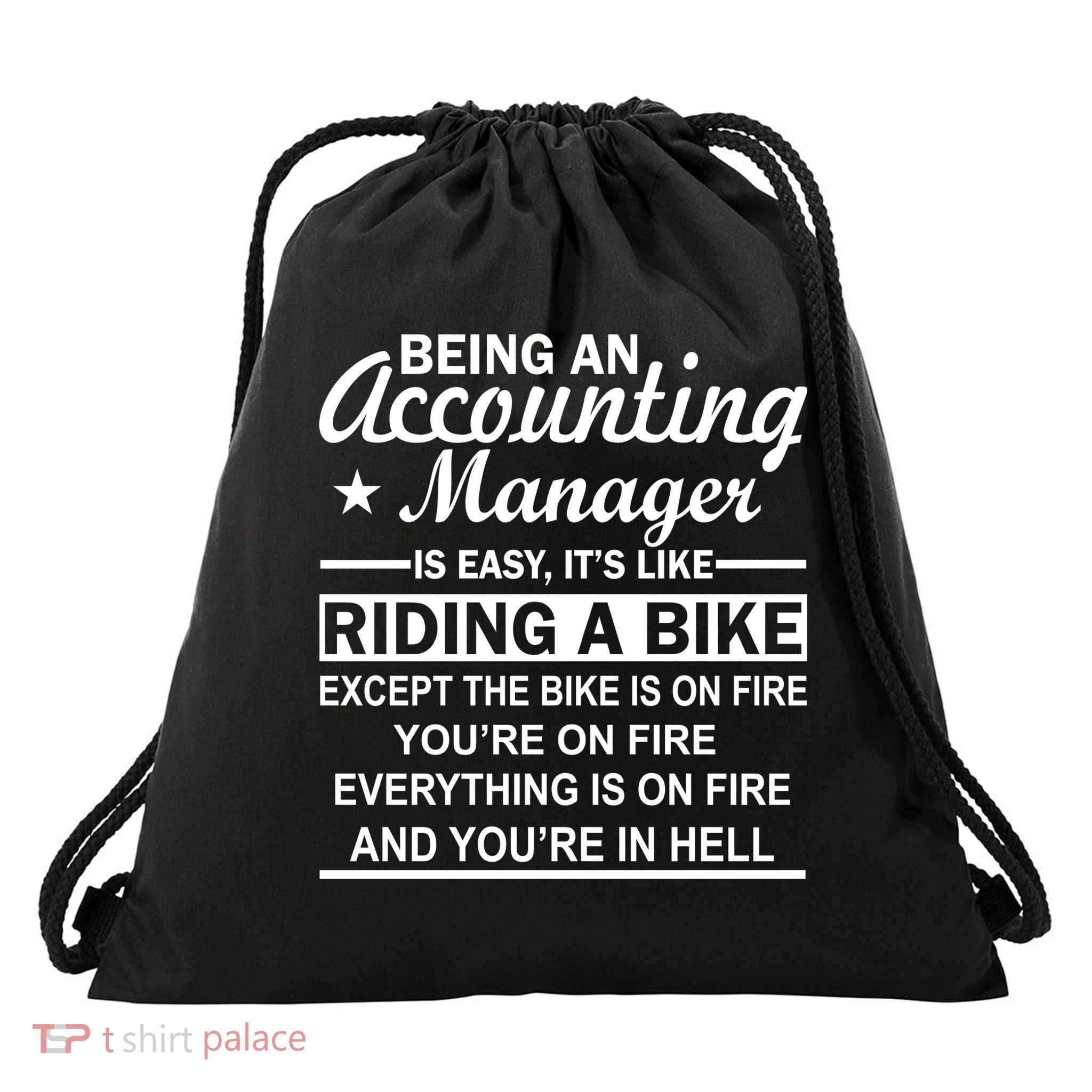 Being An Accounting Manager Riding A Bike In Hell Drawstring Bag