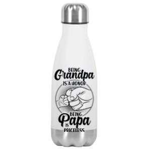 Being Grandpa Is A Honor Being Papa Is Priceless Stainless Steel Insulated Water Bottle