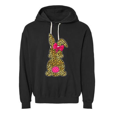 Bunny Easter Leopard Print Rabbit Easter Day Garment-Dyed Fleece Hoodie