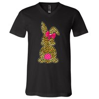 Bunny Easter Leopard Print Rabbit Easter Day V-Neck T-Shirt