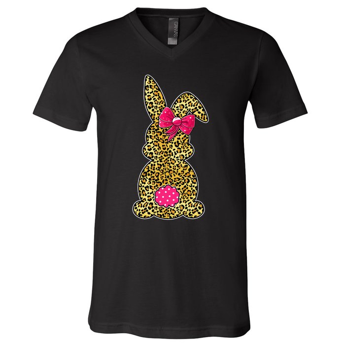 Bunny Easter Leopard Print Rabbit Easter Day V-Neck T-Shirt