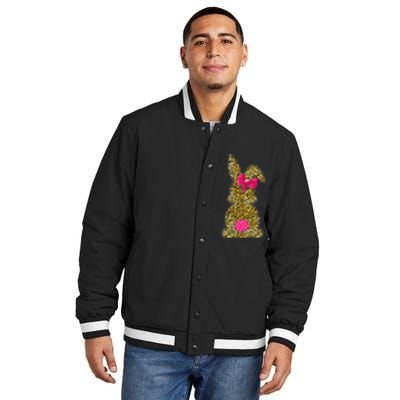 Bunny Easter Leopard Print Rabbit Easter Day Insulated Varsity Jacket