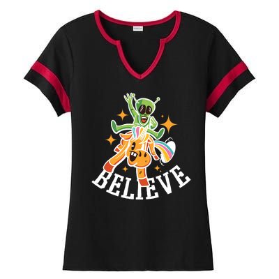 Believe Alien Unicorn Ladies Halftime Notch Neck Tee