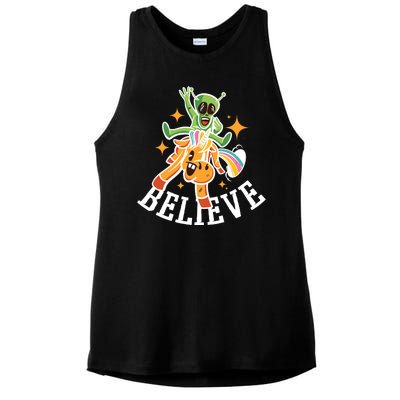 Believe Alien Unicorn Ladies PosiCharge Tri-Blend Wicking Tank