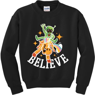 Believe Alien Unicorn Kids Sweatshirt