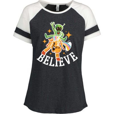 Believe Alien Unicorn Enza Ladies Jersey Colorblock Tee