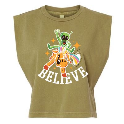 Believe Alien Unicorn Garment-Dyed Women's Muscle Tee