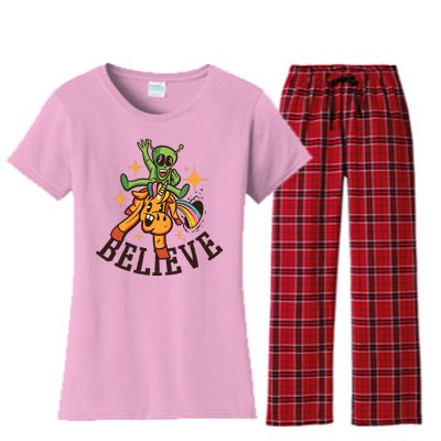 Believe Alien Unicorn Women's Flannel Pajama Set