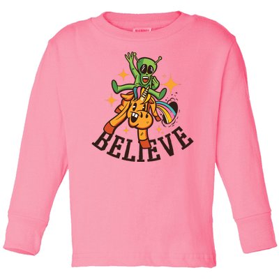 Believe Alien Unicorn Toddler Long Sleeve Shirt