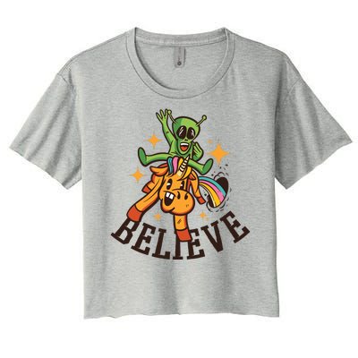 Believe Alien Unicorn Women's Crop Top Tee