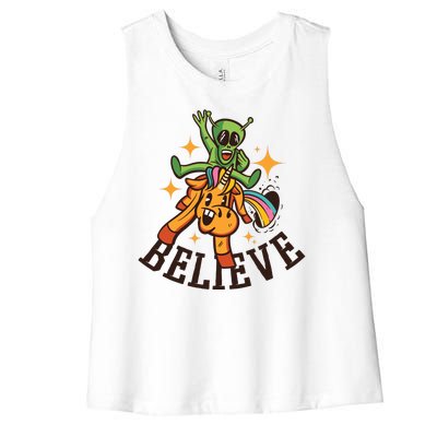 Believe Alien Unicorn Women's Racerback Cropped Tank