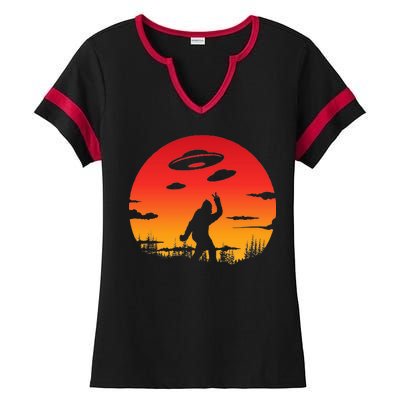 Believe Bigfoot UFO Ladies Halftime Notch Neck Tee