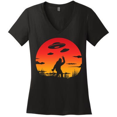 Believe Bigfoot UFO Women's V-Neck T-Shirt