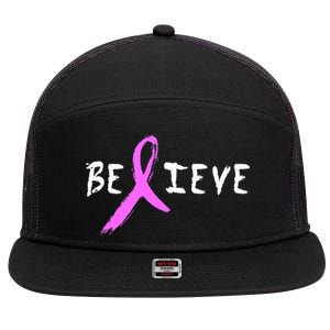 Believe Breast Cancer 7 Panel Mesh Trucker Snapback Hat