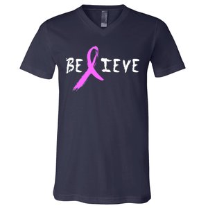 Believe Breast Cancer V-Neck T-Shirt