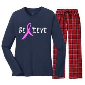 Believe Breast Cancer Women's Long Sleeve Flannel Pajama Set 