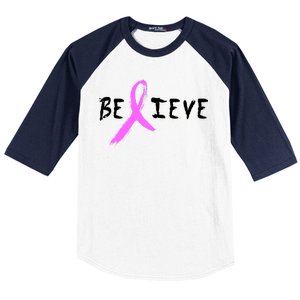 Believe Breast Cancer Baseball Sleeve Shirt