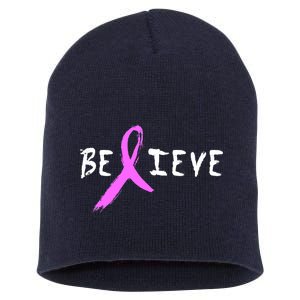 Believe Breast Cancer Short Acrylic Beanie