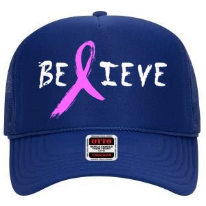 Believe Breast Cancer High Crown Mesh Back Trucker Hat