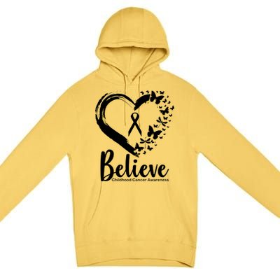 Believe Childhood Cancer Awareness Premium Pullover Hoodie