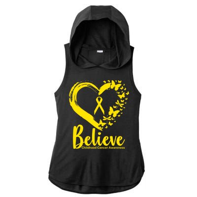 Believe Childhood Cancer Awareness Ladies PosiCharge Tri-Blend Wicking Draft Hoodie Tank