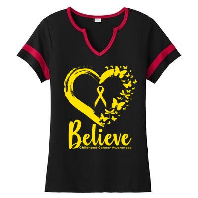 Believe Childhood Cancer Awareness Ladies Halftime Notch Neck Tee