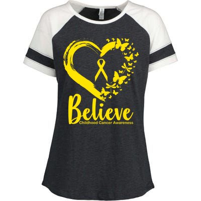 Believe Childhood Cancer Awareness Enza Ladies Jersey Colorblock Tee