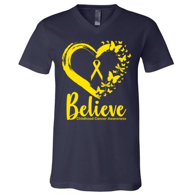 Believe Childhood Cancer Awareness V-Neck T-Shirt